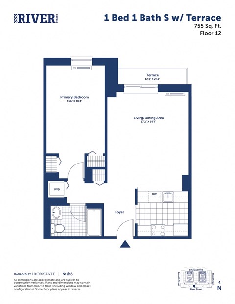 a floor plan of a unit with a bedroom and a bathroom